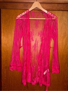 Sheer Lace Kimono Robe - Hot Pink Large new